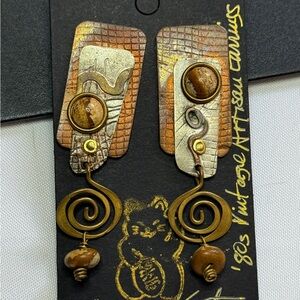 Artisan Swirl Dangle Earrings in Copper and Gold